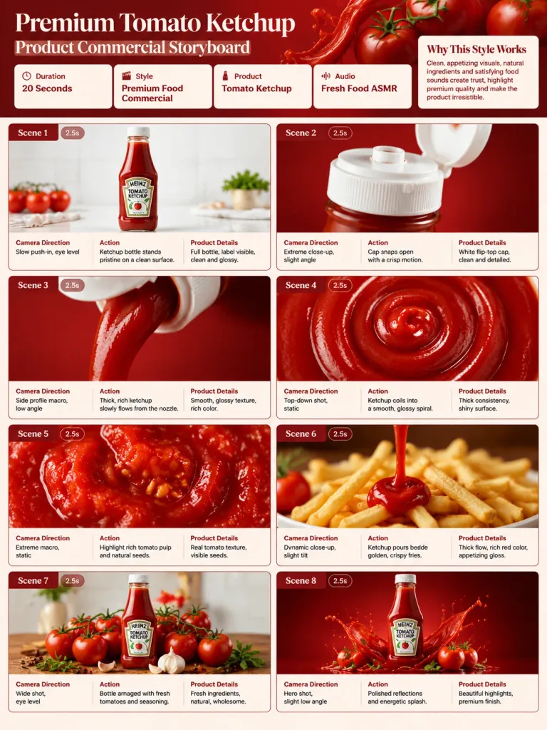Commercial Storyboard Sheet for Tomato Ketchup
