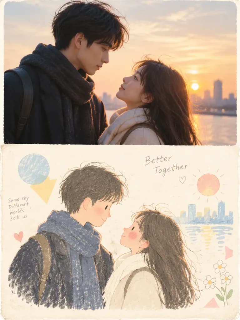 분할 사진 및 빈티지 일러스트 포스터