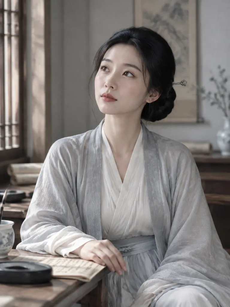 서재에 앉은 송나라의 우아한 여인
