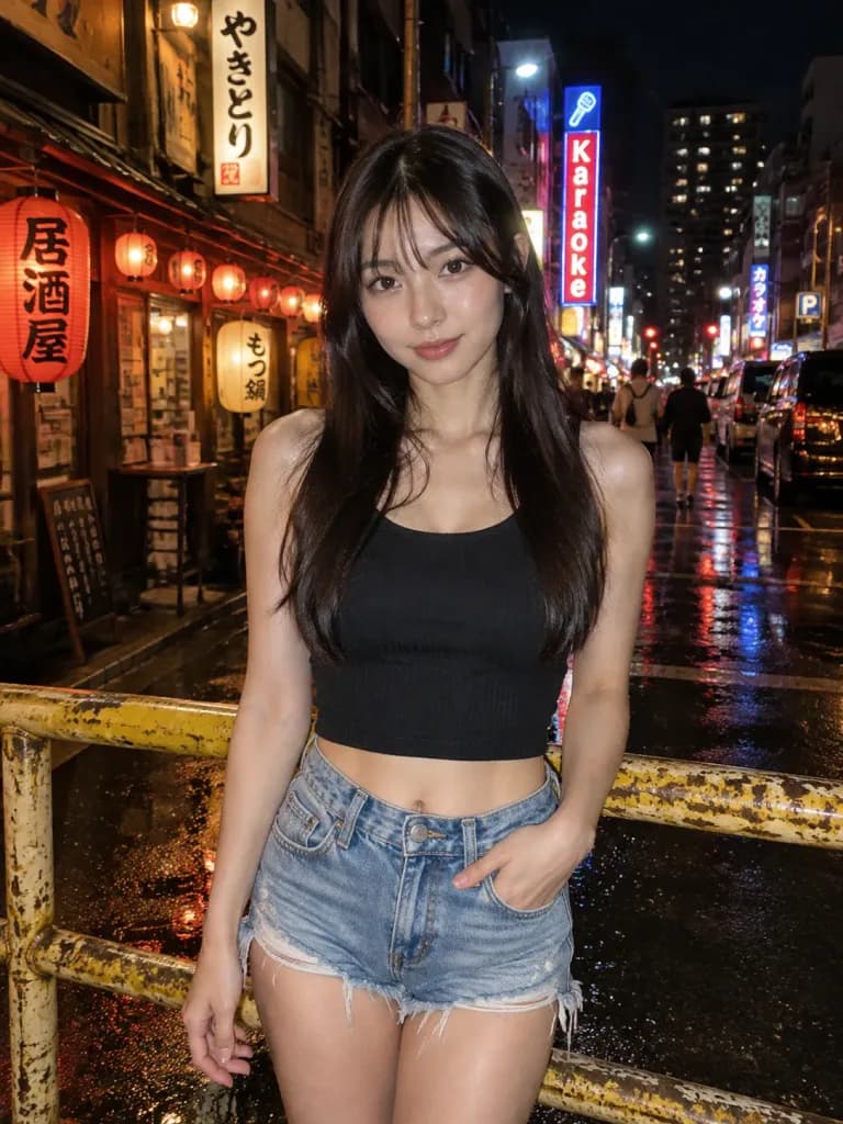 夜の繁華街フラッシュストリートポートレート