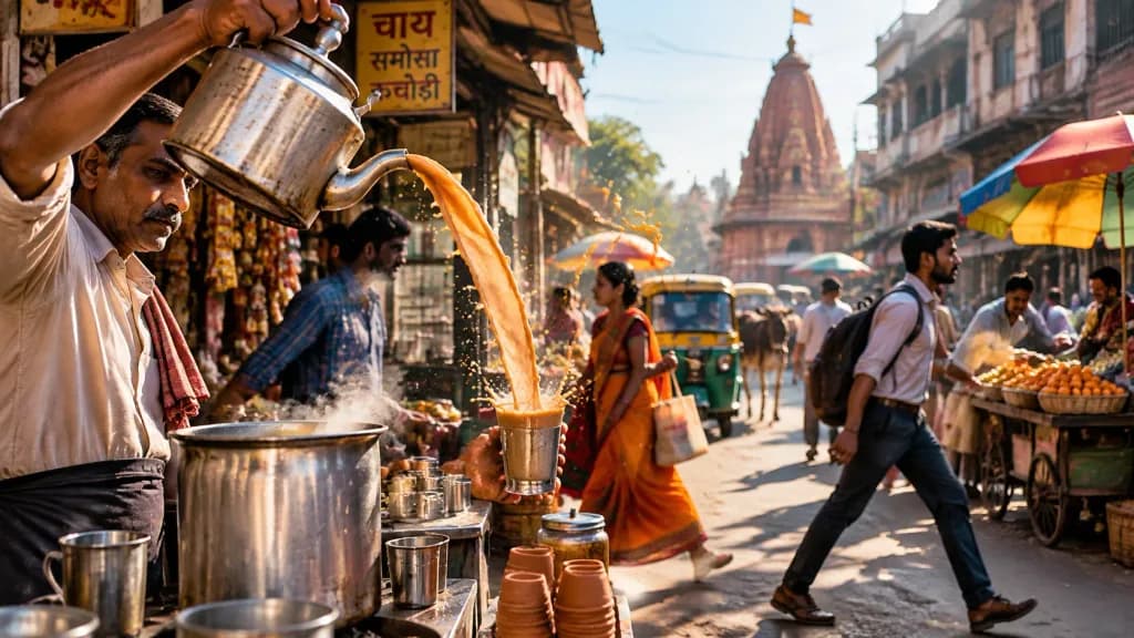 Bustling Street Market Frozen in Time
