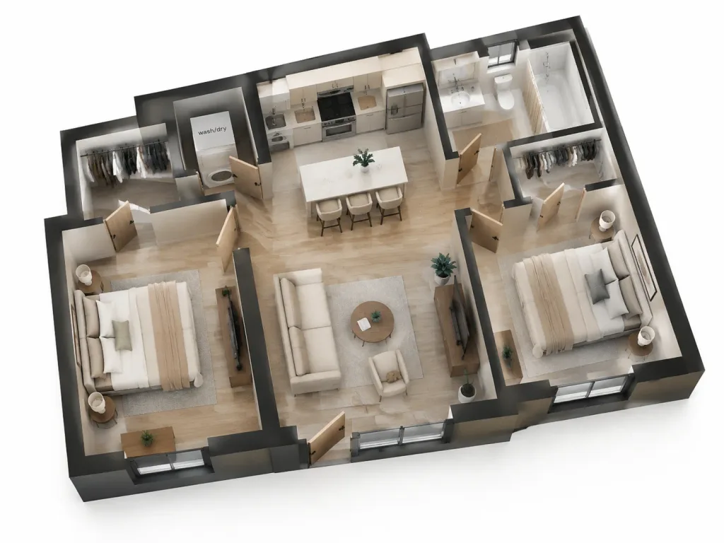 3D Isometric Dollhouse Floor Plan Render