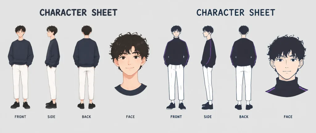 Minimalist Dual Panoramic Character Turnaround Sheet