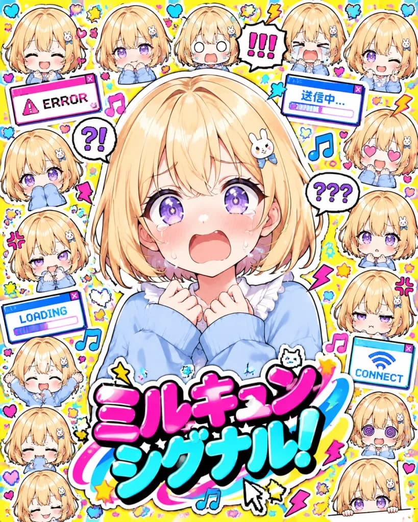 可愛いアニメ感情爆破コラージュポスター