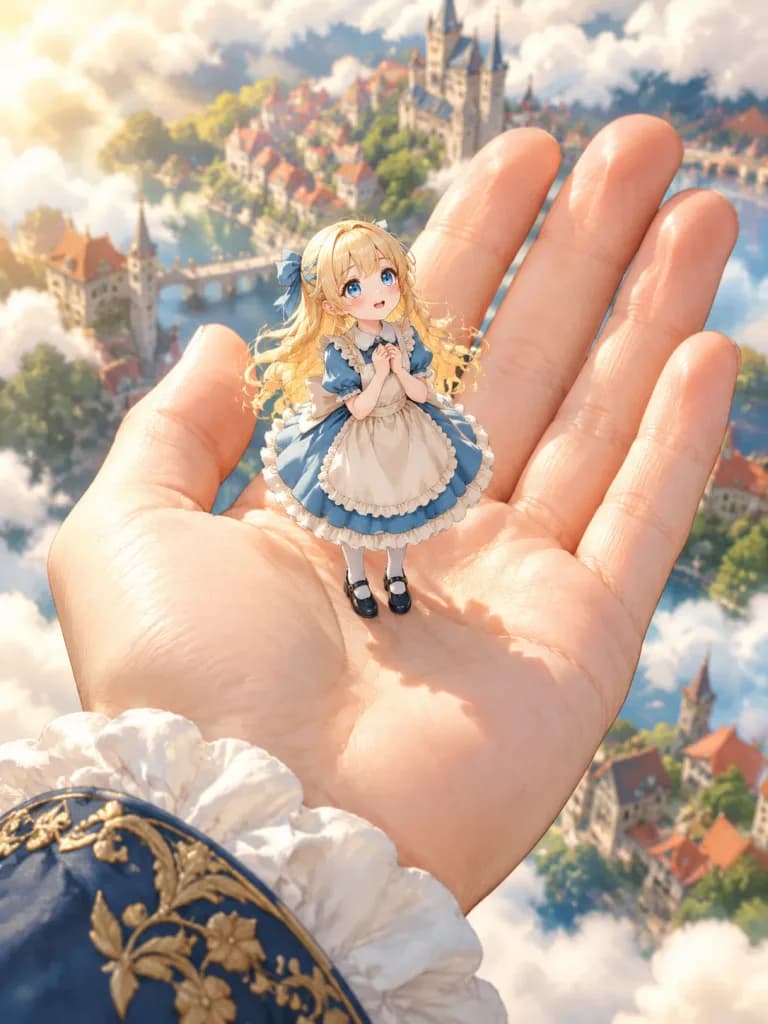 Miniature Fairy Girl on Giant Palm