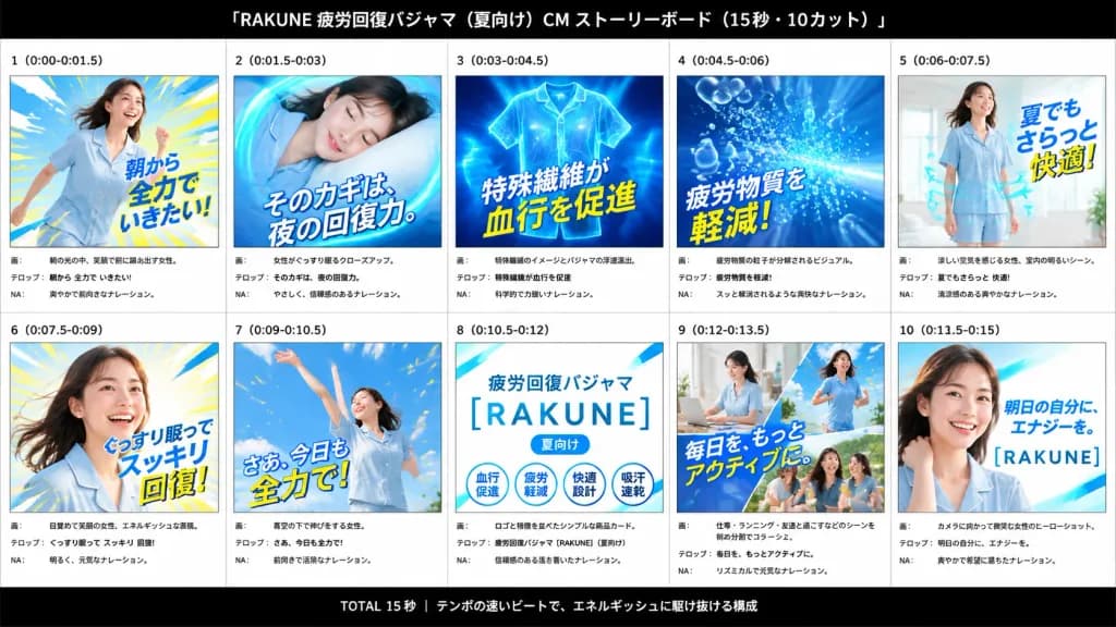 夏用パジャマのCM絵コンテシート