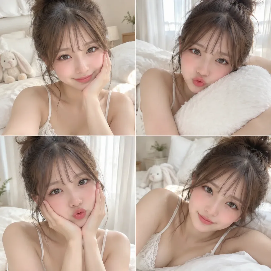 Cozy Bedroom Selfie Grid Collage
