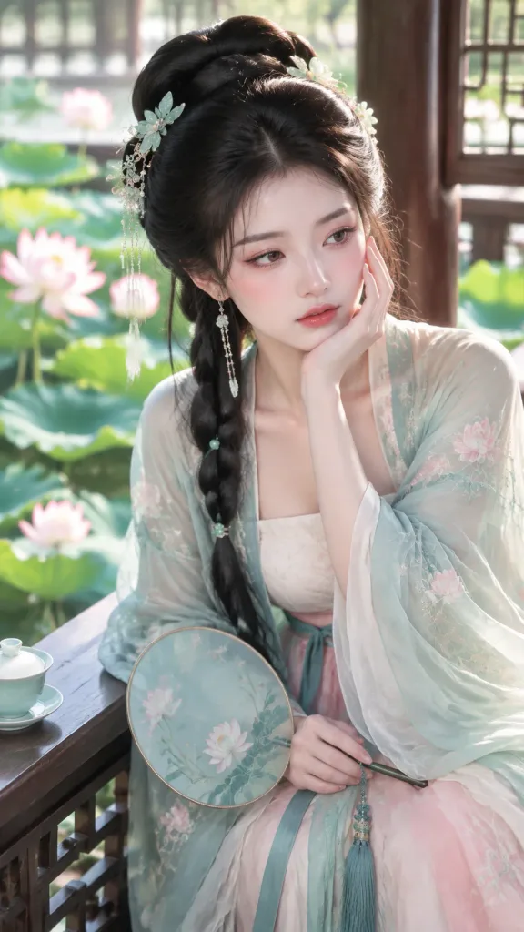 Jiangnan Noblewoman Lotus Pond Makeup Portrait