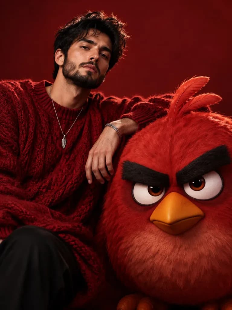 Fashion Editorial with Red Angry Bird