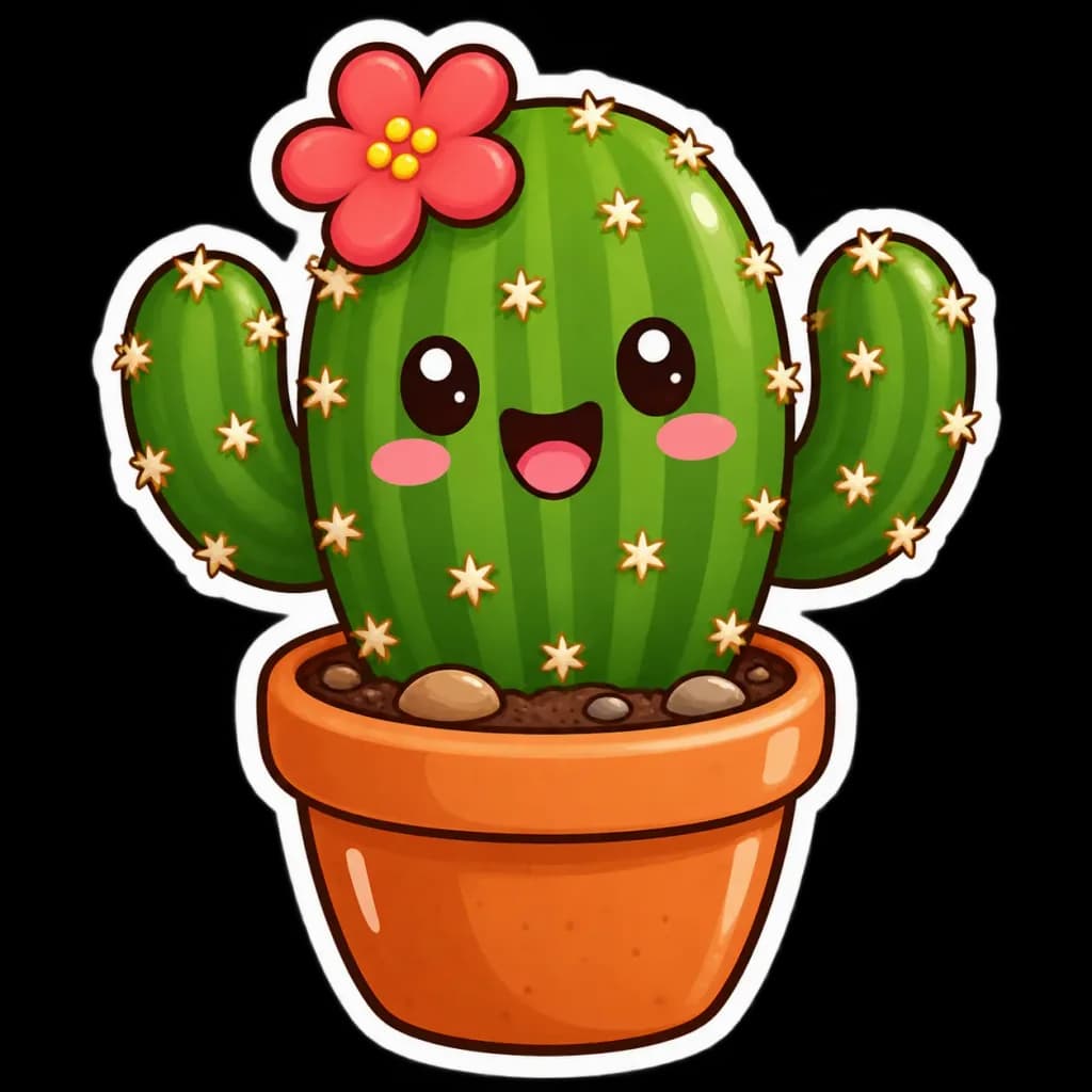 Kawaii Cactus Die-Cut Sticker