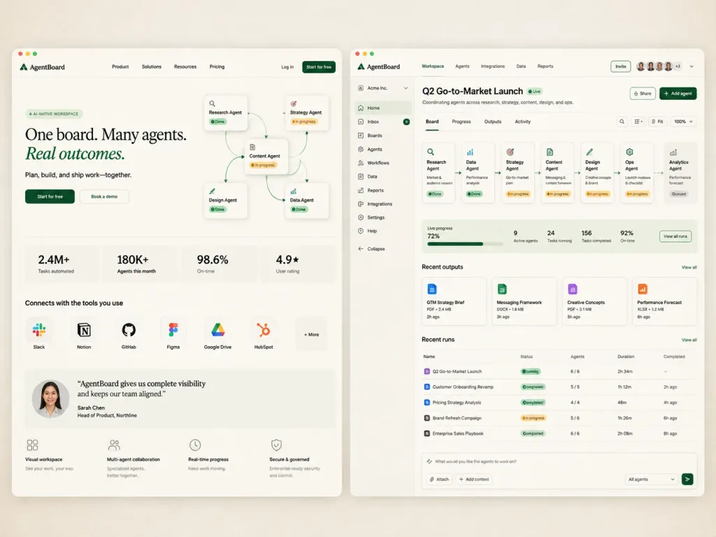 Agent Collaboration SaaS Landing and Dashboard