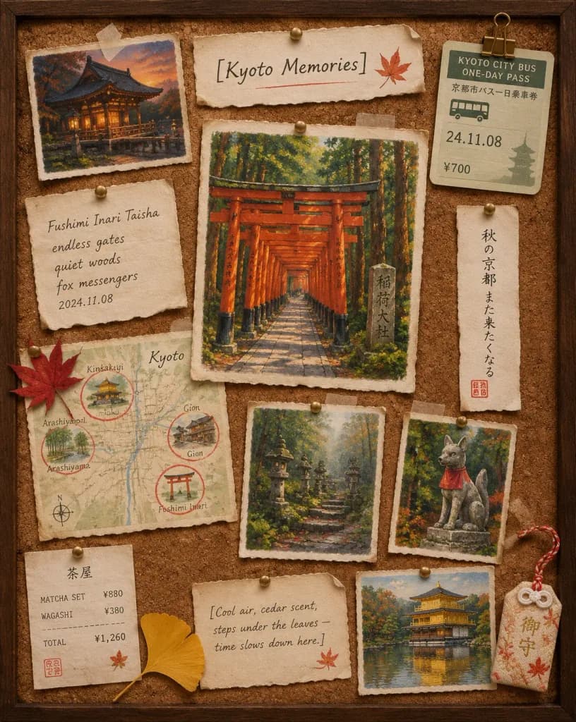 Kyoto-Reise-Scrapbook Pinnwand-Collage