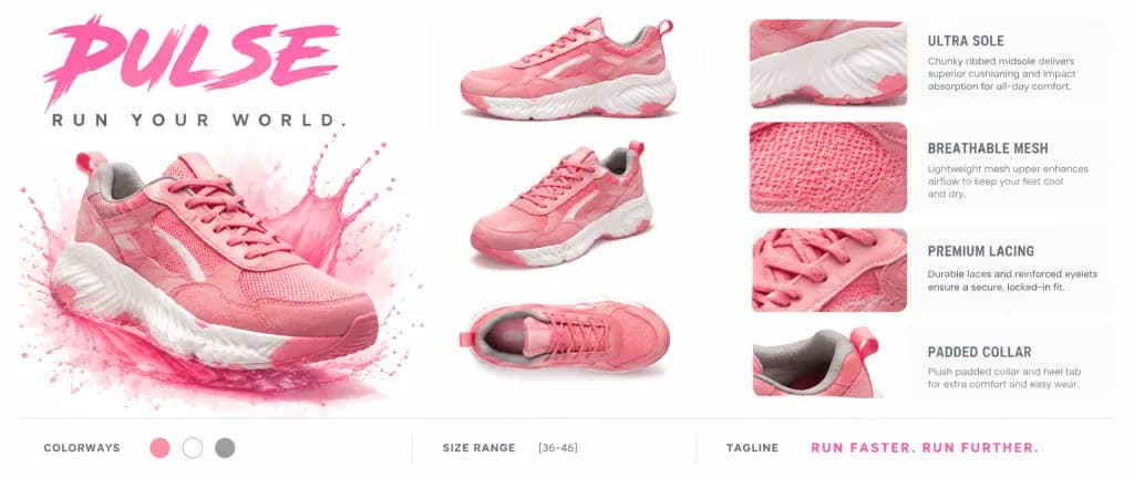 Athletic Sneaker Product Specification Sheet