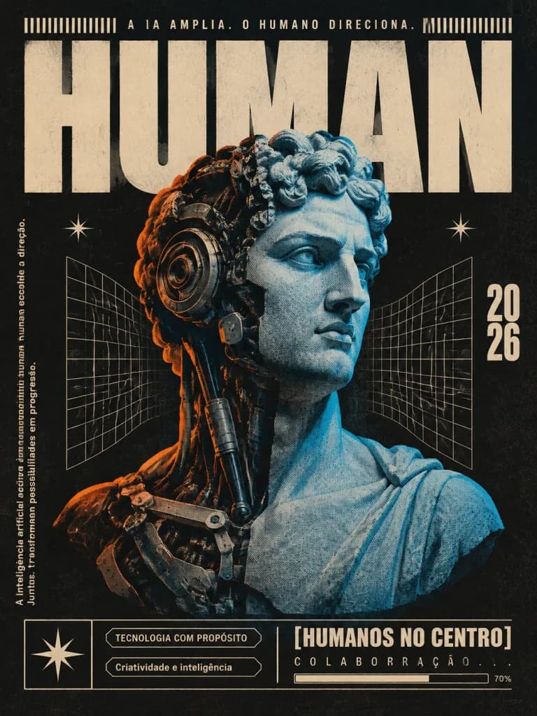 Retro-Futurist Split Cyborg Editorial Poster