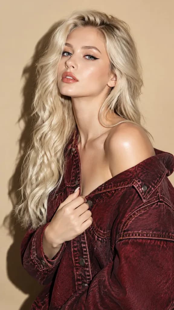 Editorial Portrait in Burgundy Denim