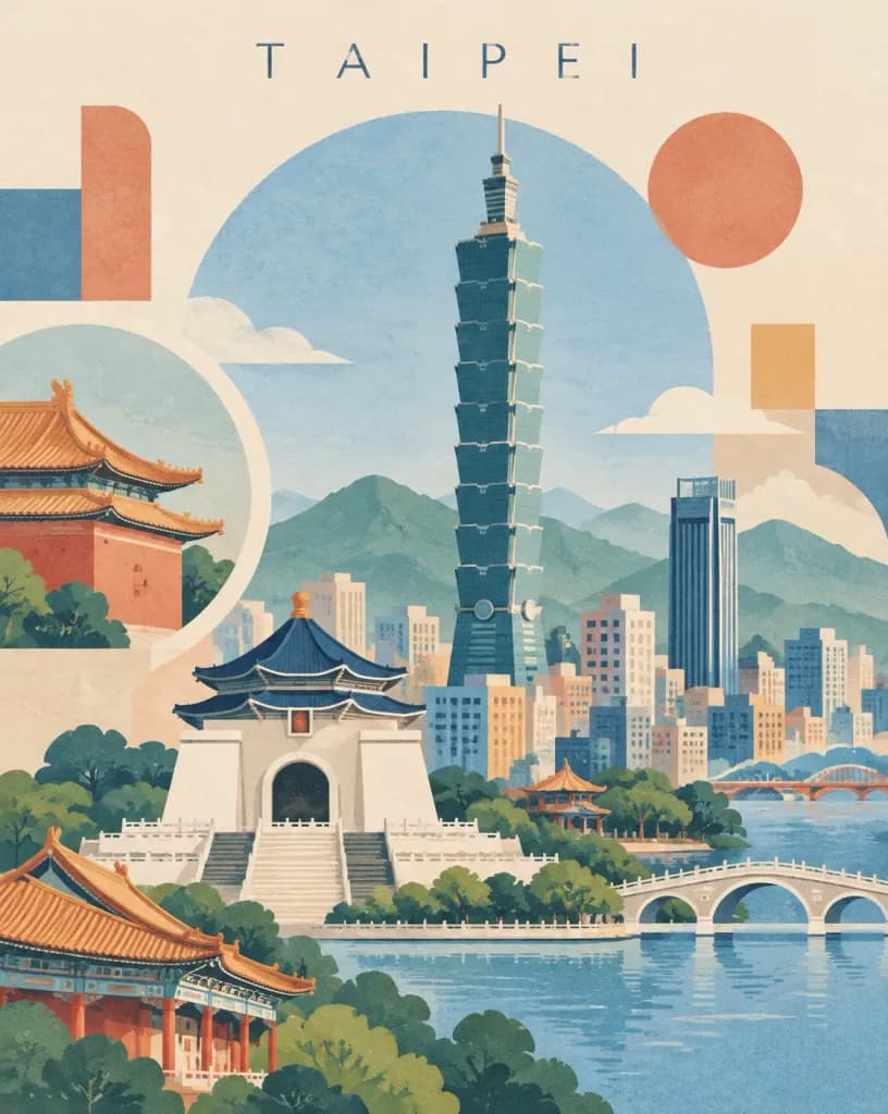 复古现代主义台北旅行海报