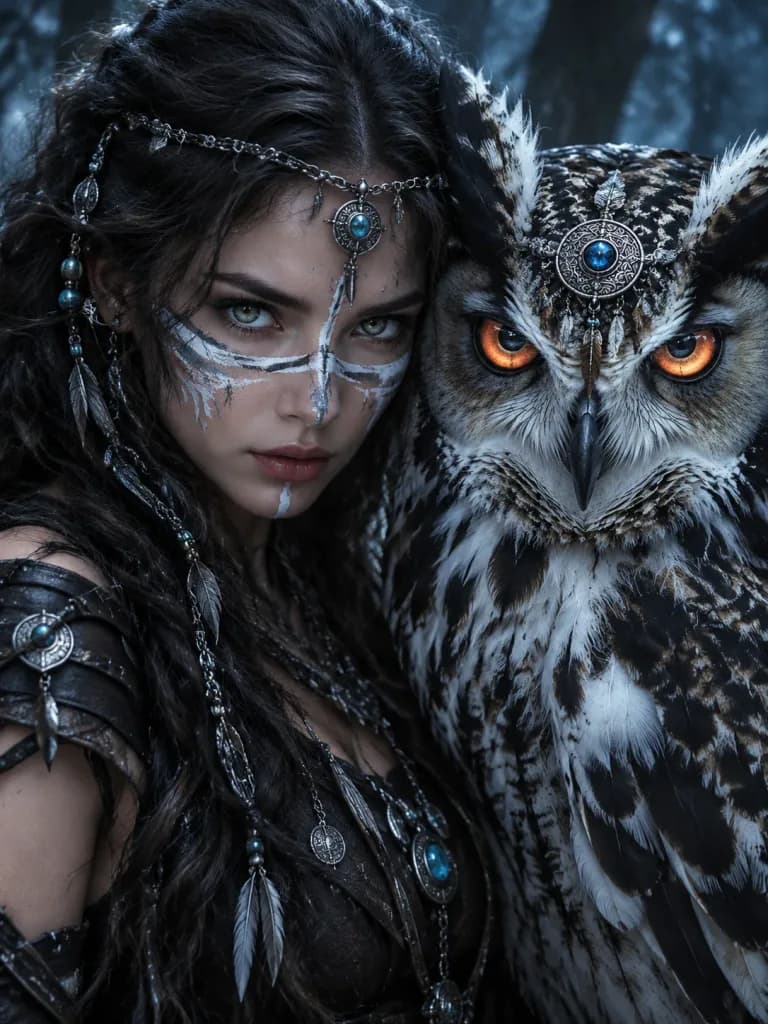 Tribal Fantasy Warrior and Guardian Owl