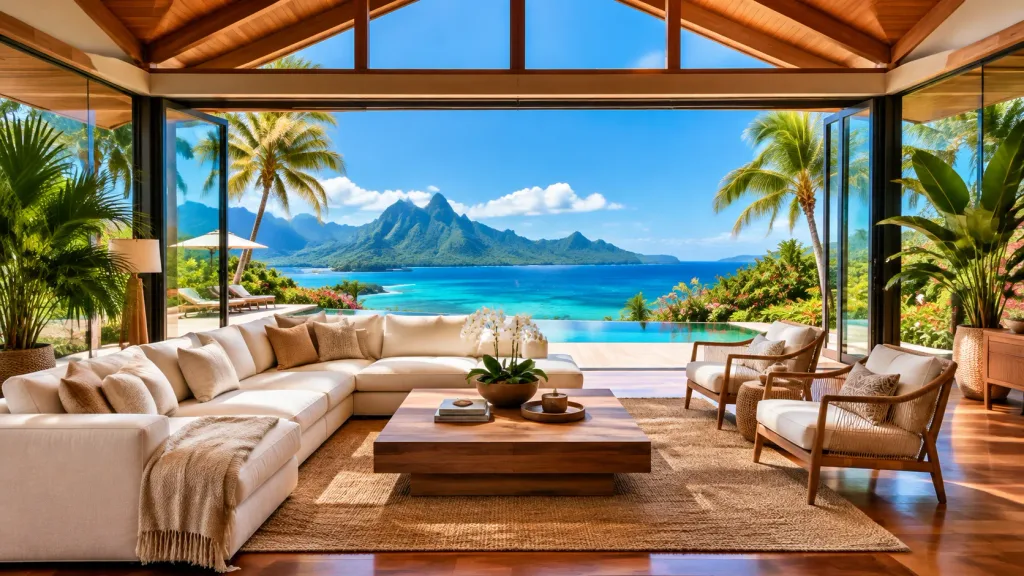 Luxury Tropical Living Room Ocean View