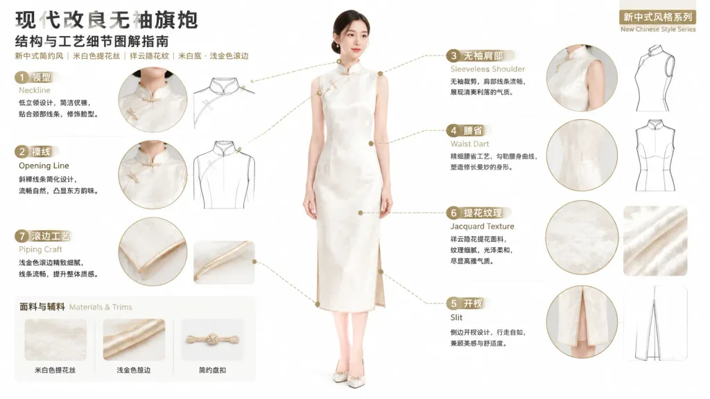 現代改良無袖旗袍設計工藝解析圖