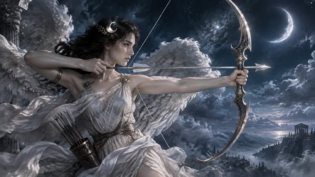Mythological Winged Moon Goddess Archer