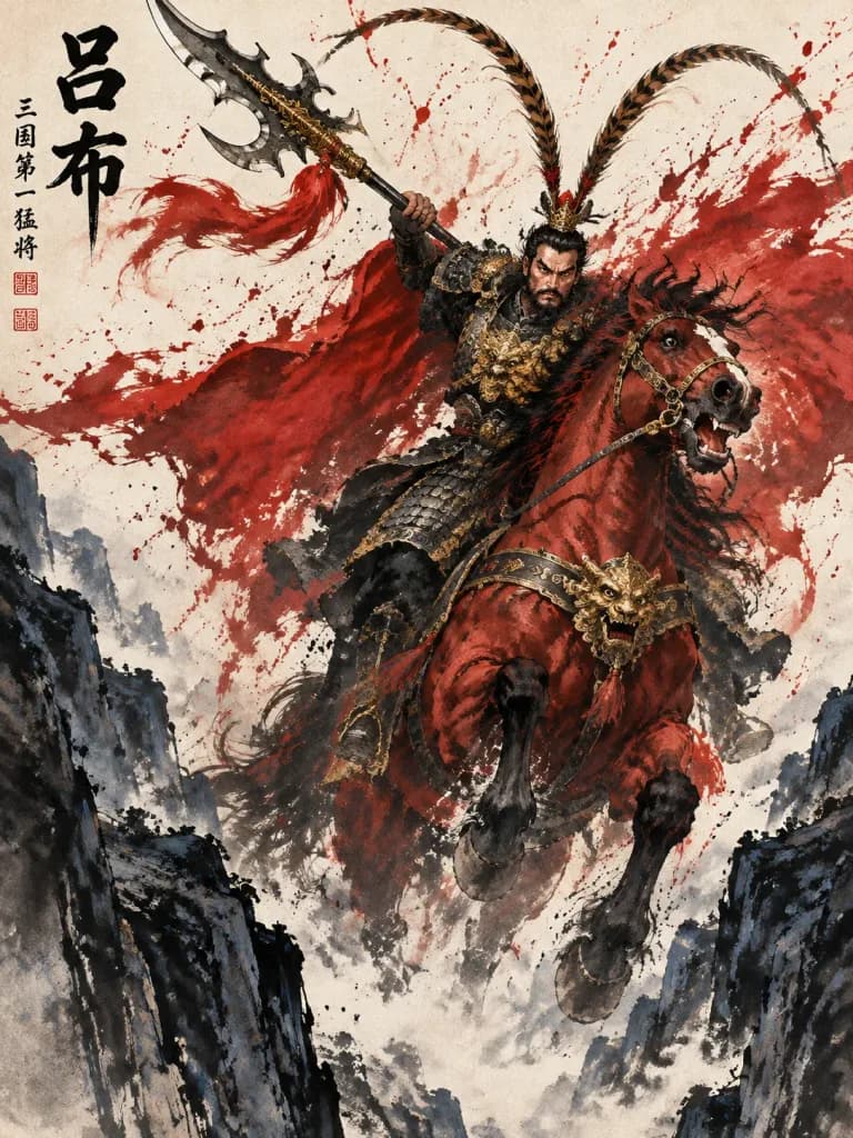 Lu Bu Chinese Ink Wash Warrior