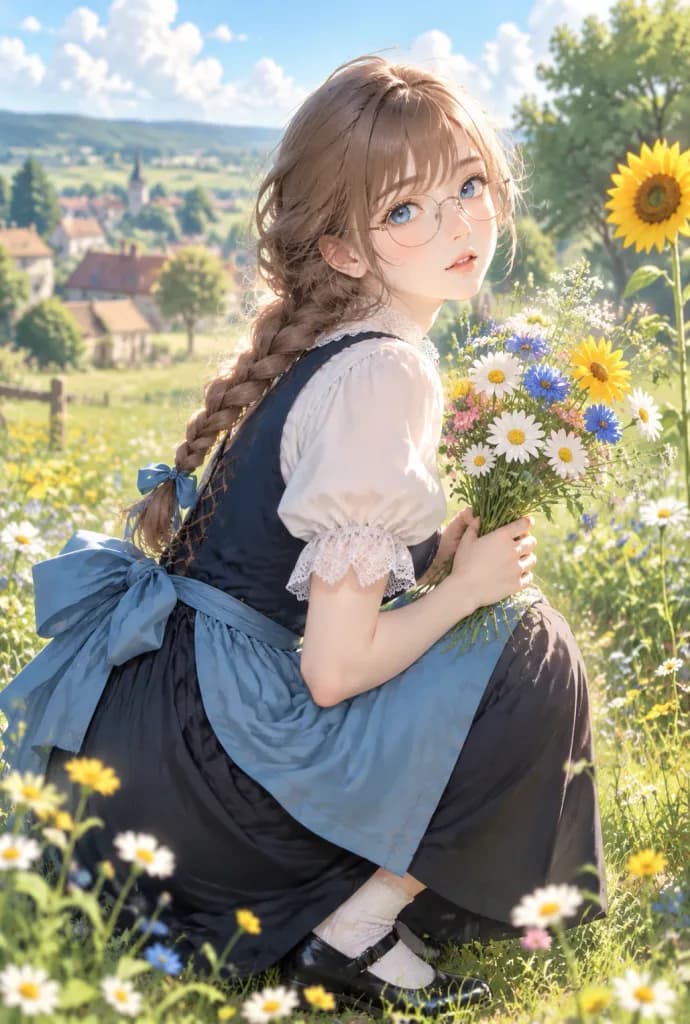 Braided Girl in Pastoral Meadow