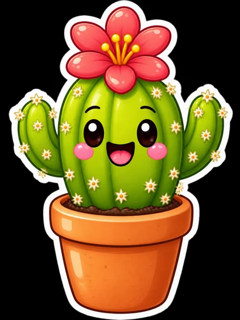 Kawaii Smiling Cactus Sticker