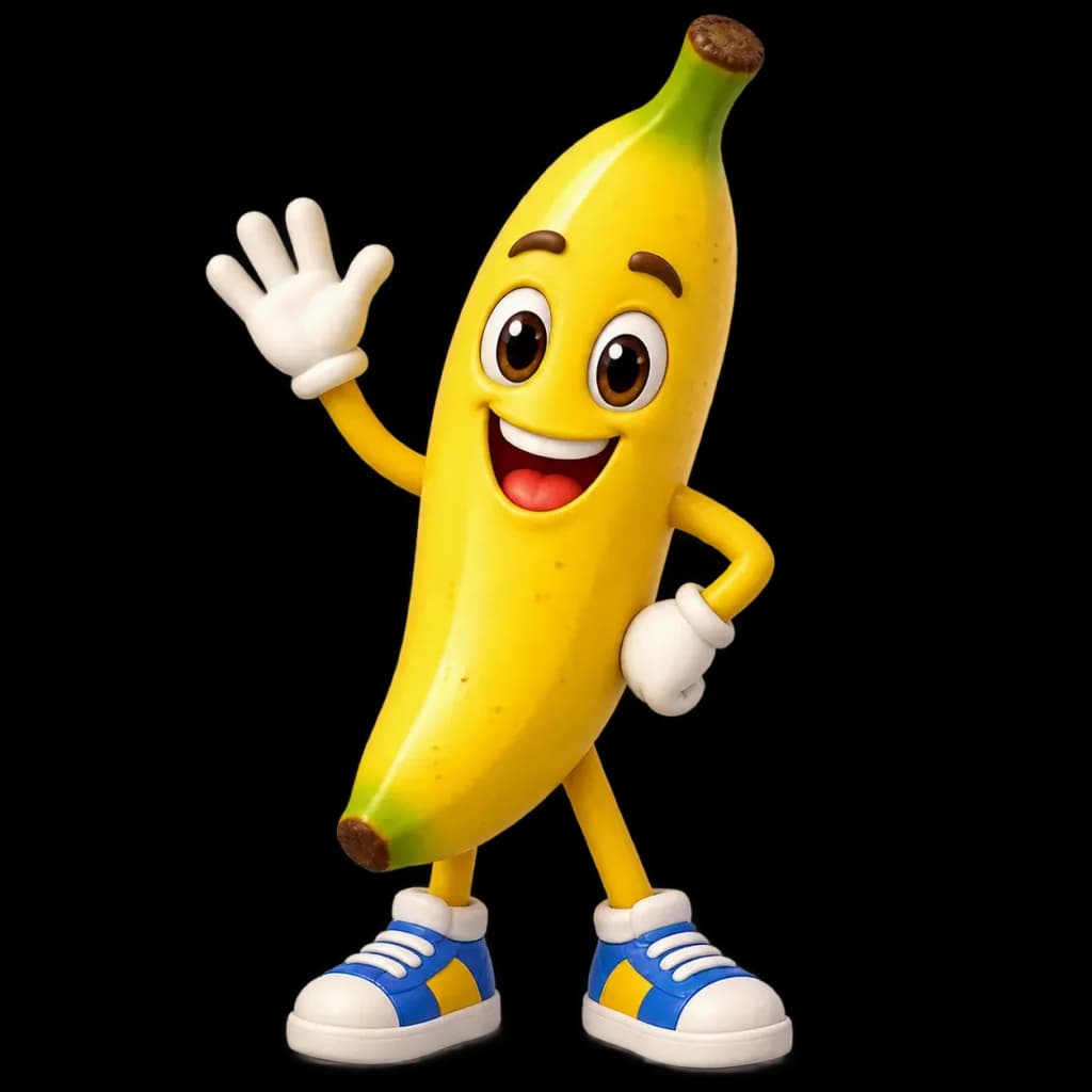 3D Cartoon Waving Banana Mascot