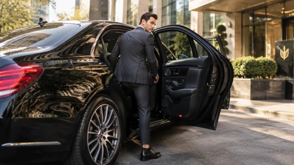 Man Entering Luxury Sedan