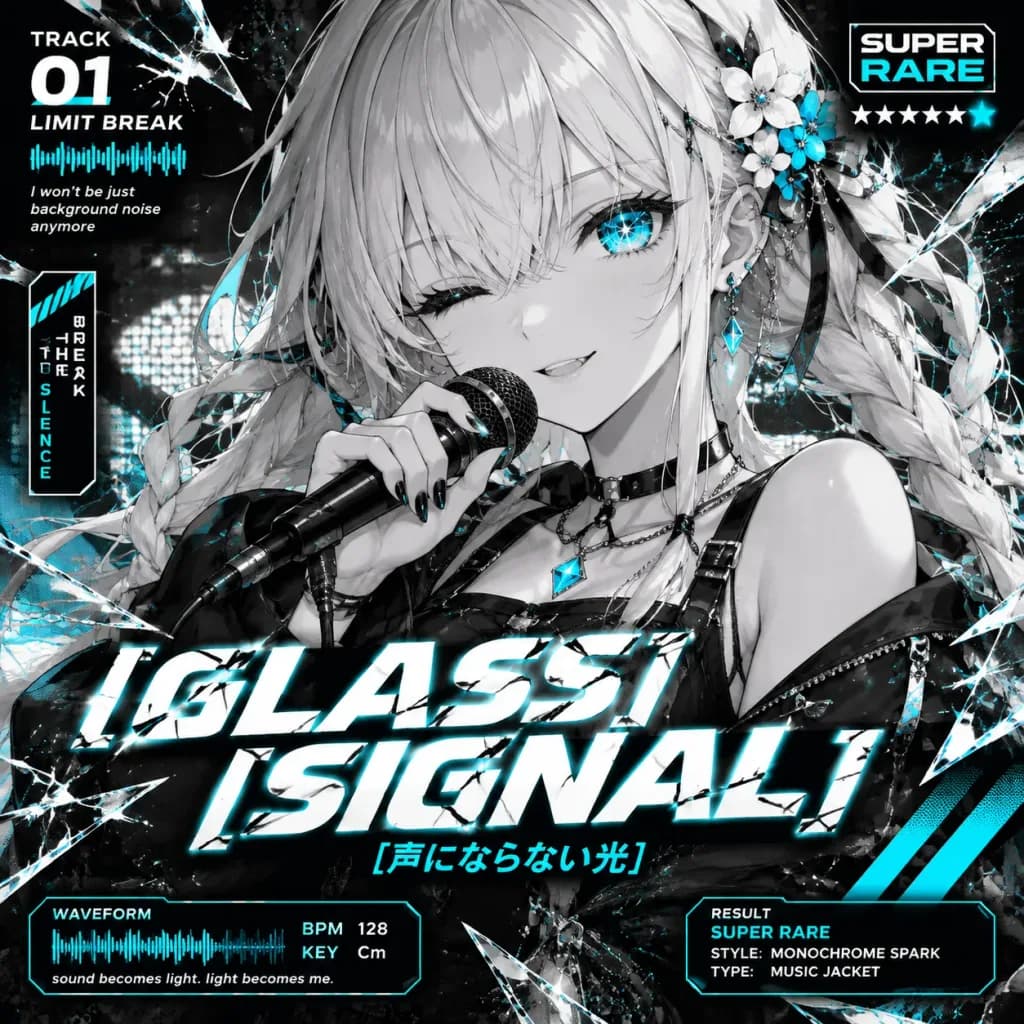 Monochrome Cyan Anime Music Jacket
