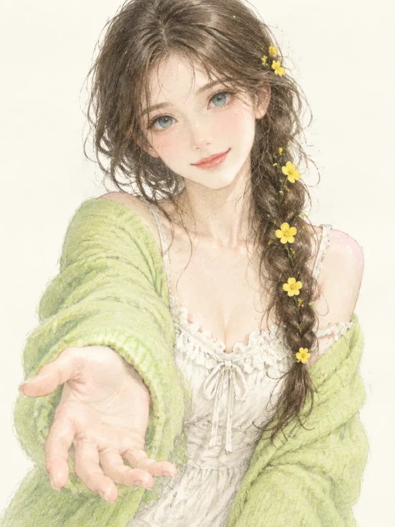 色鉛筆針織衫少女肖像