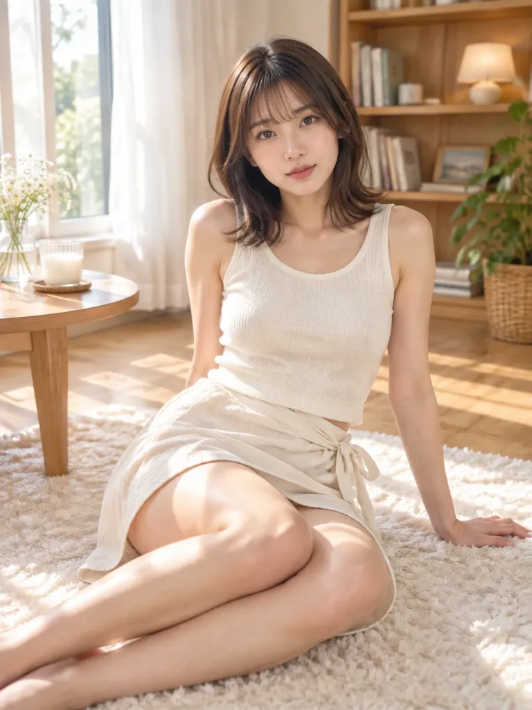 아침 햇살 속 편안한 라운지웨어 인물 사진