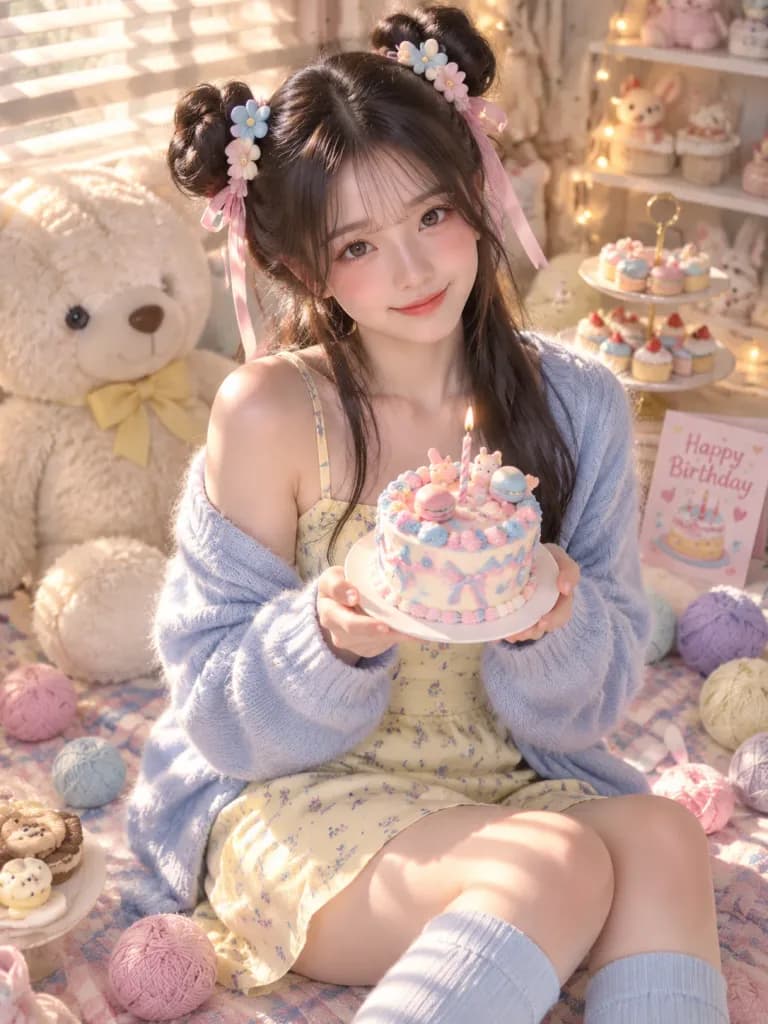 Portrait d'Anniversaire Pastel en Chambre Kawaii