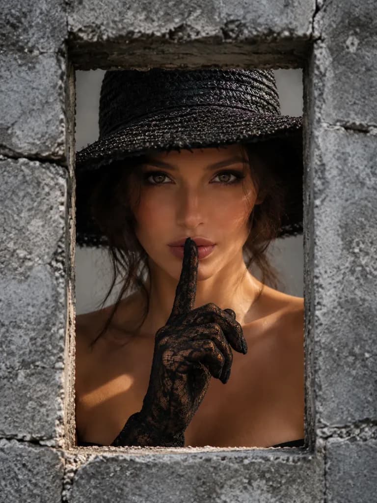Editorial Portrait Through Concrete Peephole