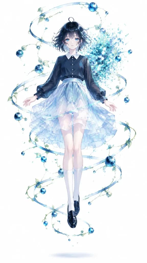 Floating Anime Girl with Ethereal Spirals