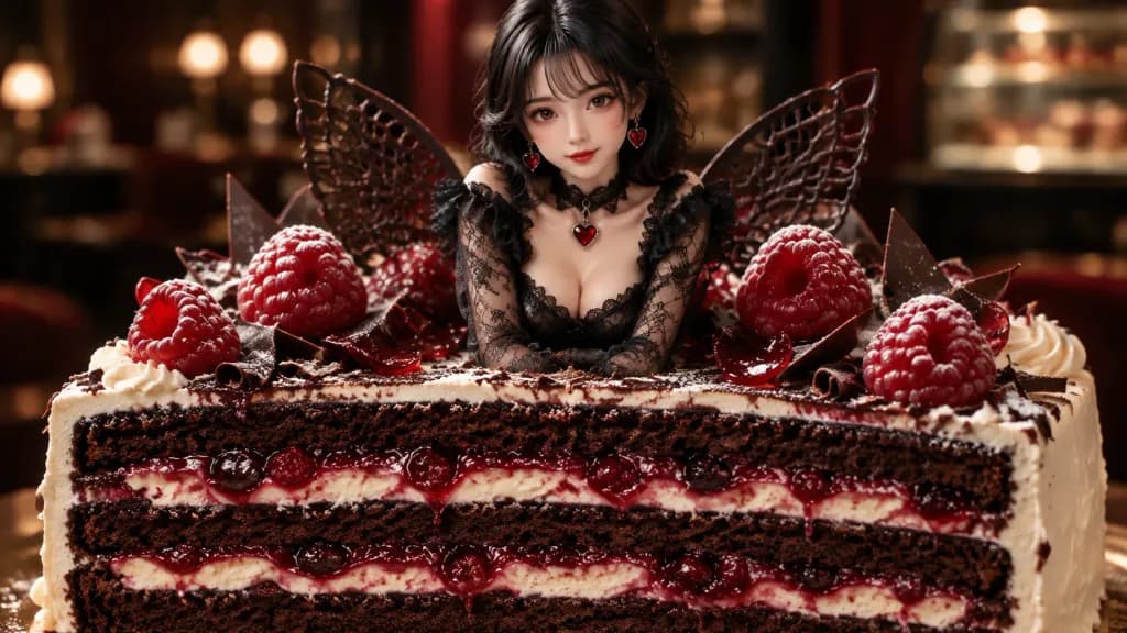 Gothic Chocolate Berry Cake Figurine