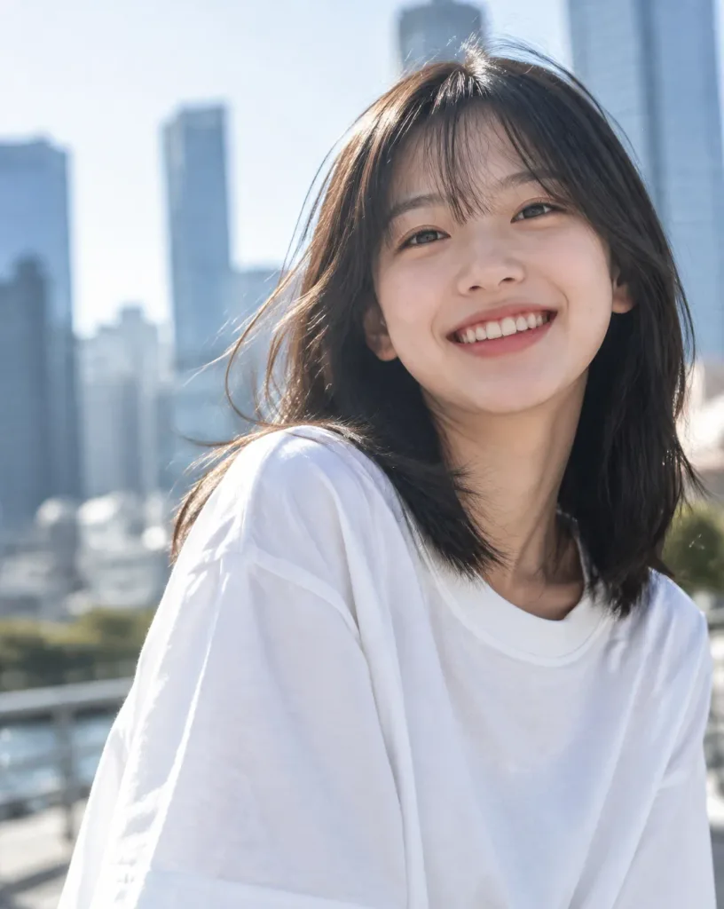 晴れた街角のスナップポートレート