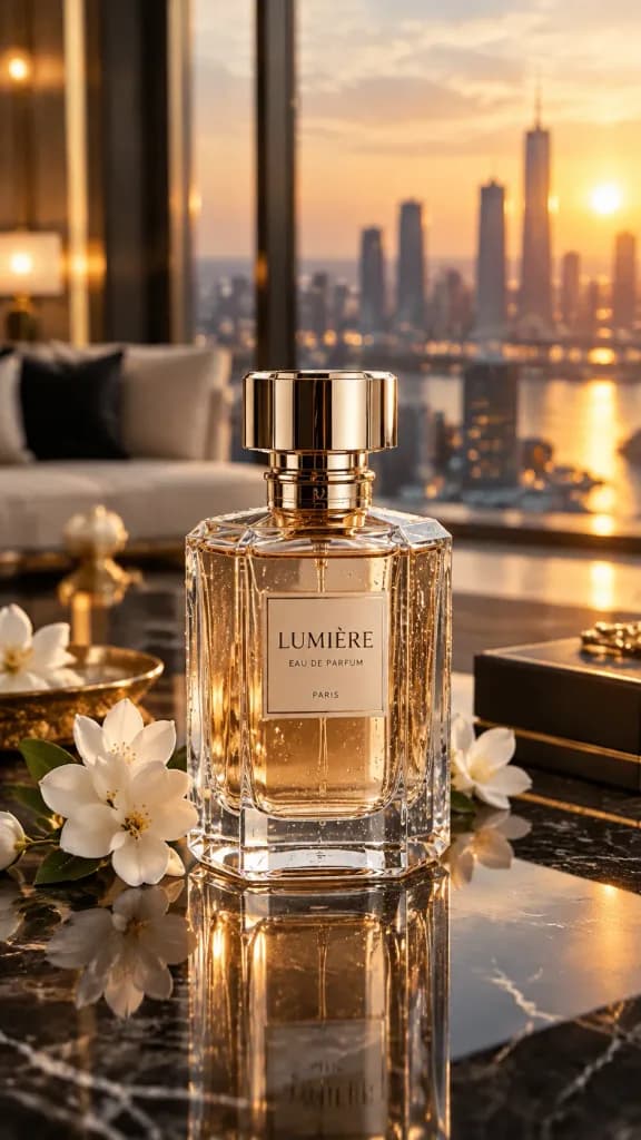 Luxury Perfume Bottle on Marble Table