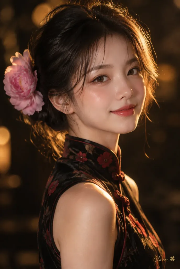 ベルベットチャイナドレスを着た東アジア女性