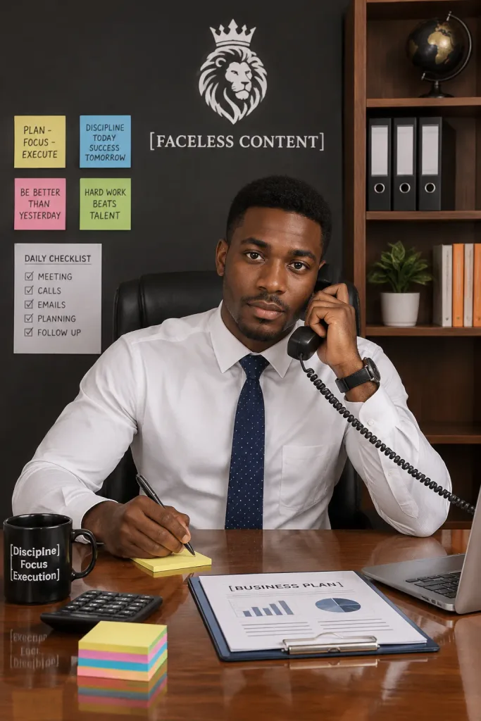 Focused Executive at Office Desk on Phone