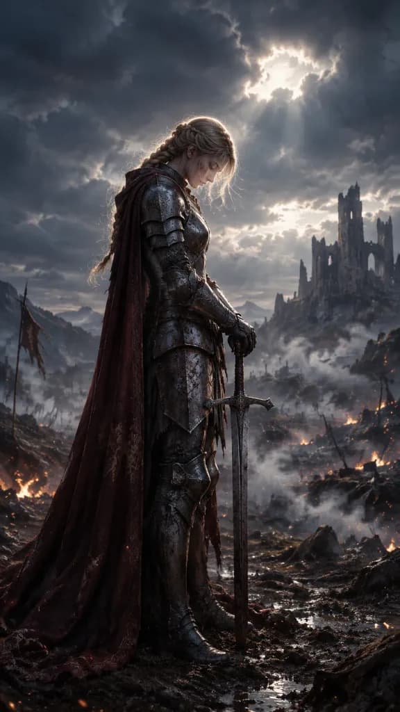 Grieving Knight on Scorched Battlefield