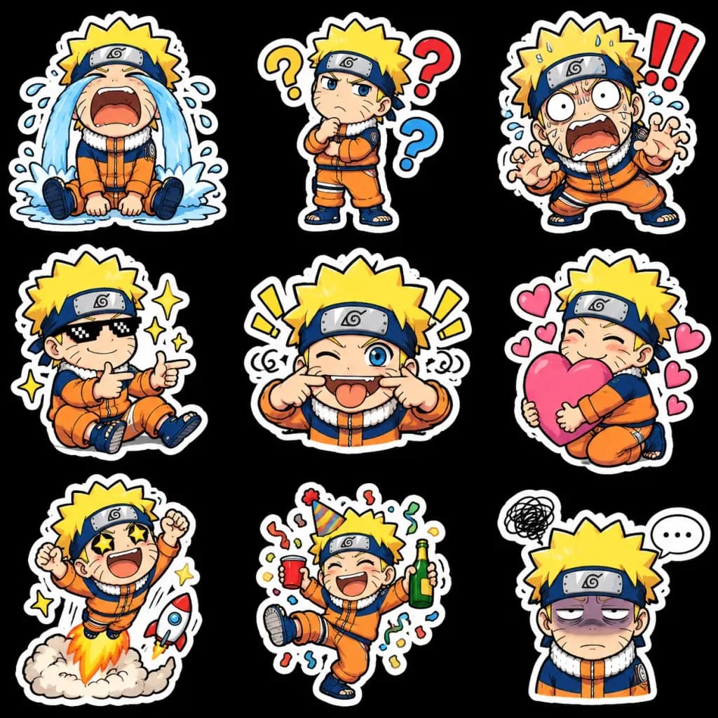 Chibi Anime Ninja Reaction Sticker Sheet