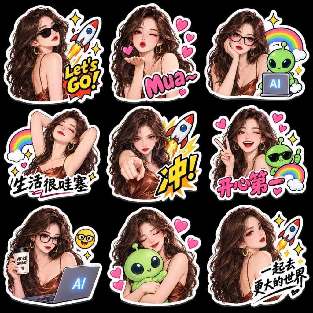 Glamour Girl Chat Sticker Sheet