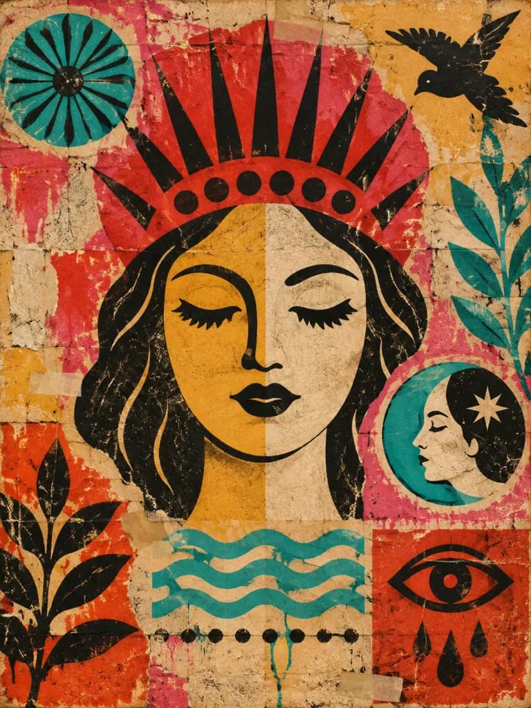 Weathered Mid-Century Folk Art Collage