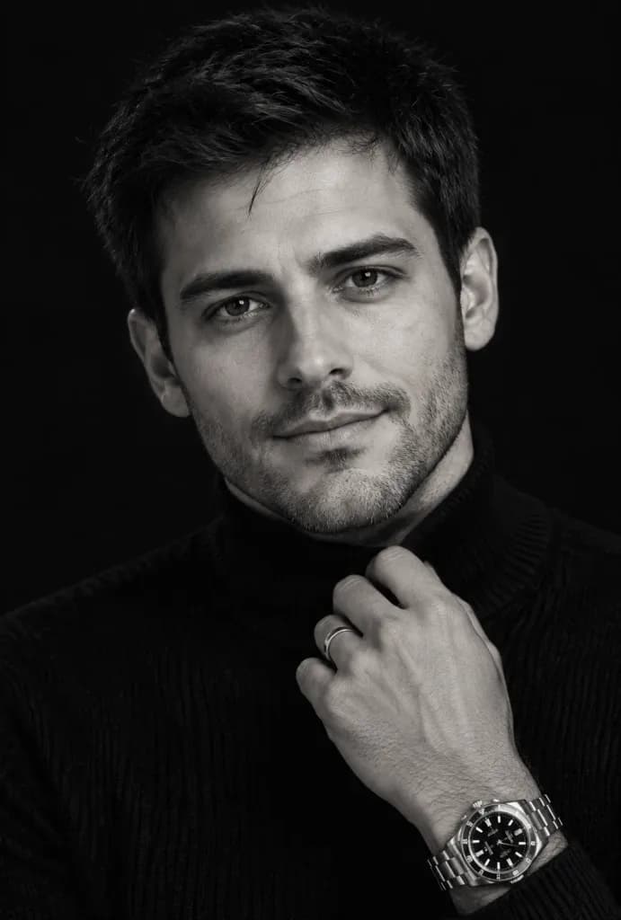 Retrato Cinematográfico Masculino en Estudio en Blanco y Negro