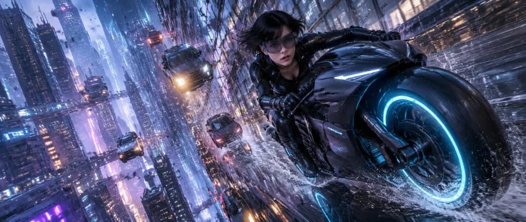 Gravity Inversion Sci-Fi Motorcycle Chase