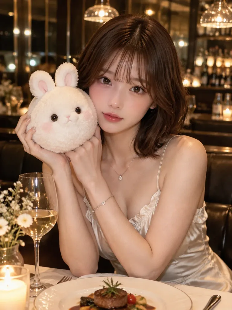 Night Restaurant Dinner with Rabbit Plush