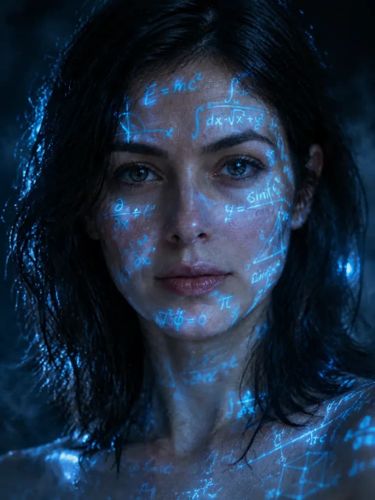 Cyberpunk Mathematical Formula Light Projection Portrait