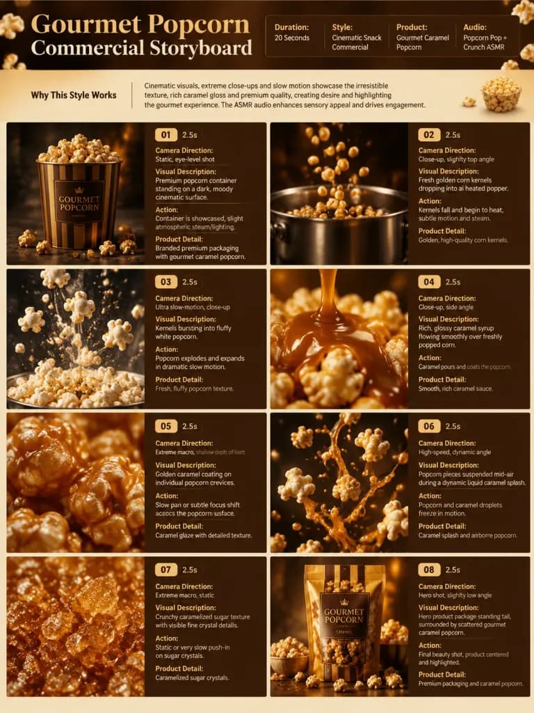 Gourmet Caramel Popcorn Commercial Storyboard
