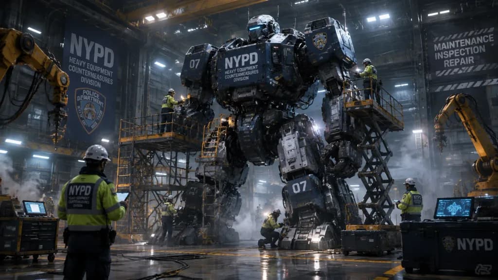 警察ロボット整備格納庫シーン